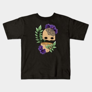 Surreal Plant Person with Realism Flowers and Mandala Tattoo on Bald Head Kids T-Shirt